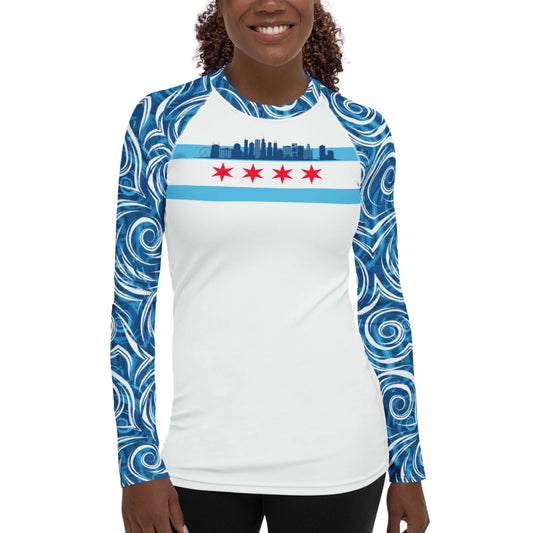 Women's Rash Guard: Dive Local CHICAGO