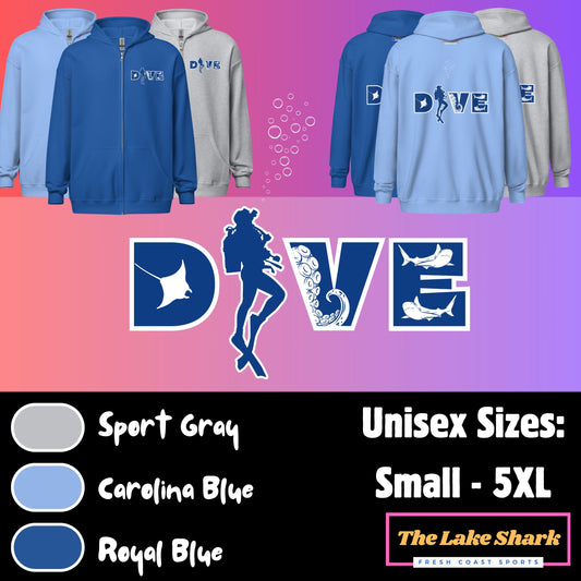 Unisex Zip-up Hoodie: DIVE (S-5XL)