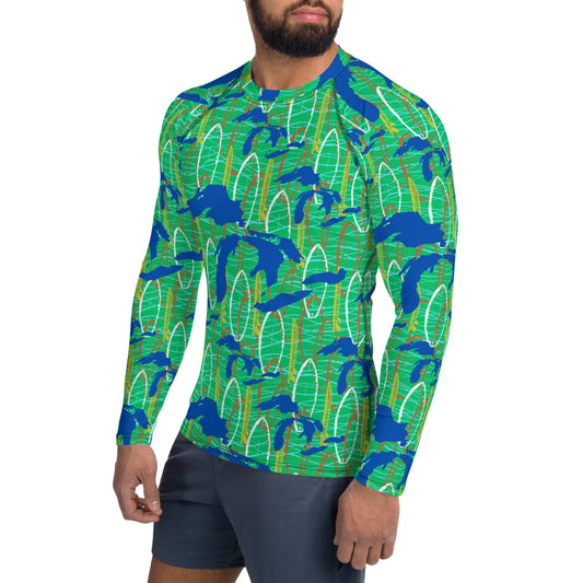 Men's Rash Guard: Great Lakes Camo in Green