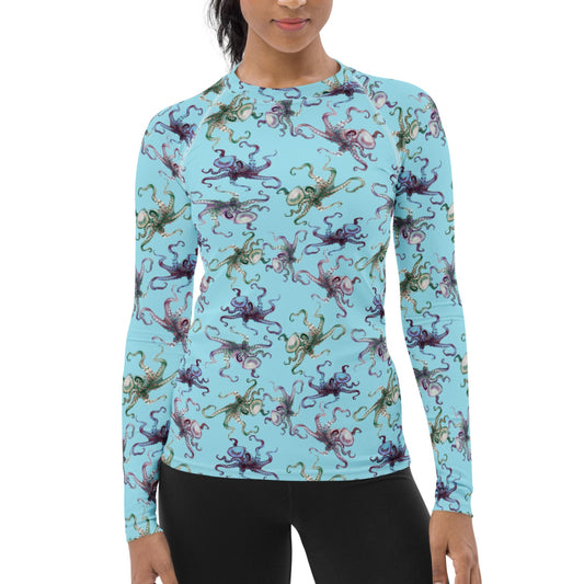 Octopus Splats Blue designer rash guard top girls scuba sisters water lust space fish army adaptation 