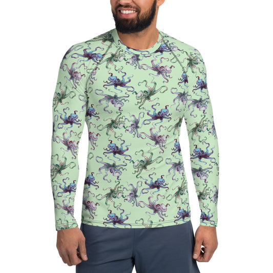 Men's Rash Guard: OCTOPUS SPLATS in Light Green