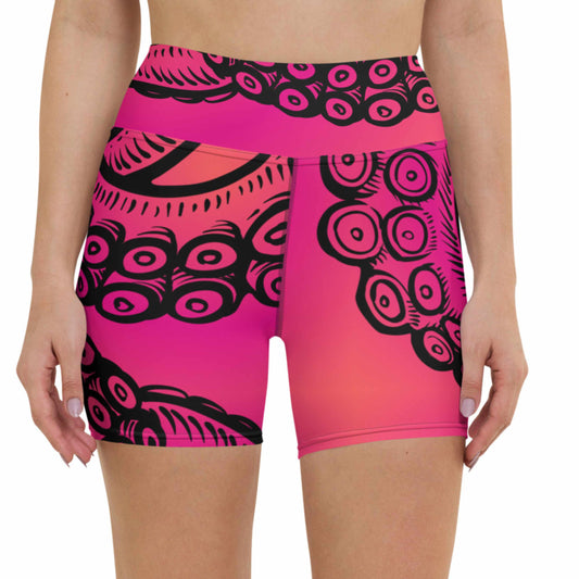 High-Waist Dive Shorts: Tentacle Twist in Pink Sunset (XS-XL)