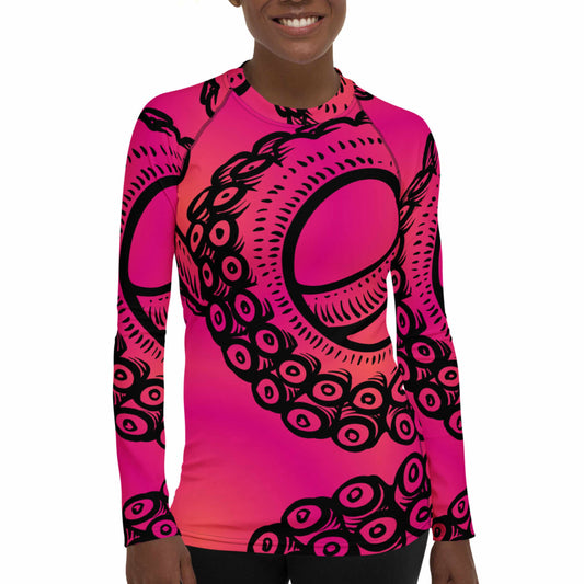 Women's Rash Guard: Tentacle Twist in Pink Sunset (XS-3XL)