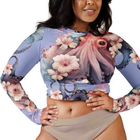 Crop-Top Rashguard: Aloha Octopus (XXS-6XL)