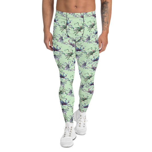 Men's Leggings: OCTOPUS SPLATS in Light Green