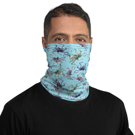 Sun Mask Neck Buff: Octo Splats in Light Blue