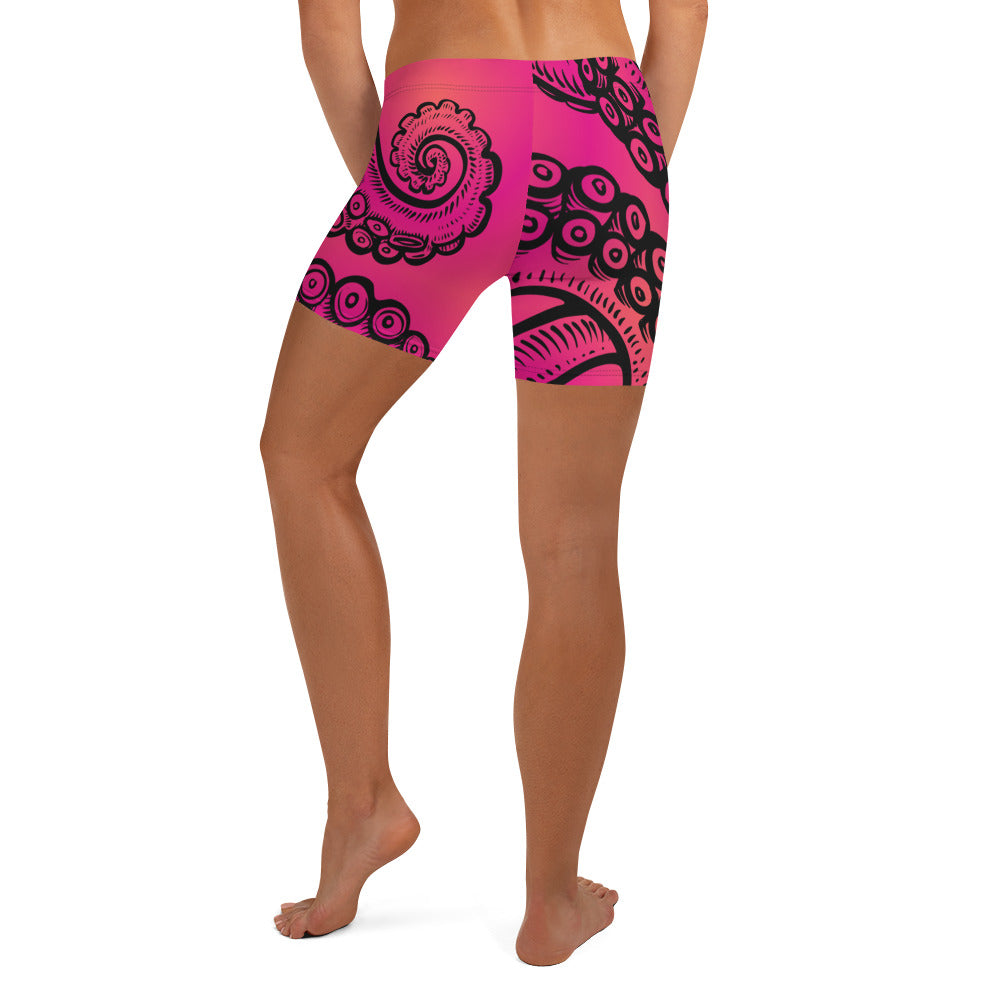 Mid-Rise Dive Shorts: Tentacle Twist in Pink Sunset (XS-3XL)