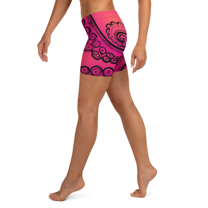 Mid-Rise Dive Shorts: Tentacle Twist in Pink Sunset (XS-3XL)