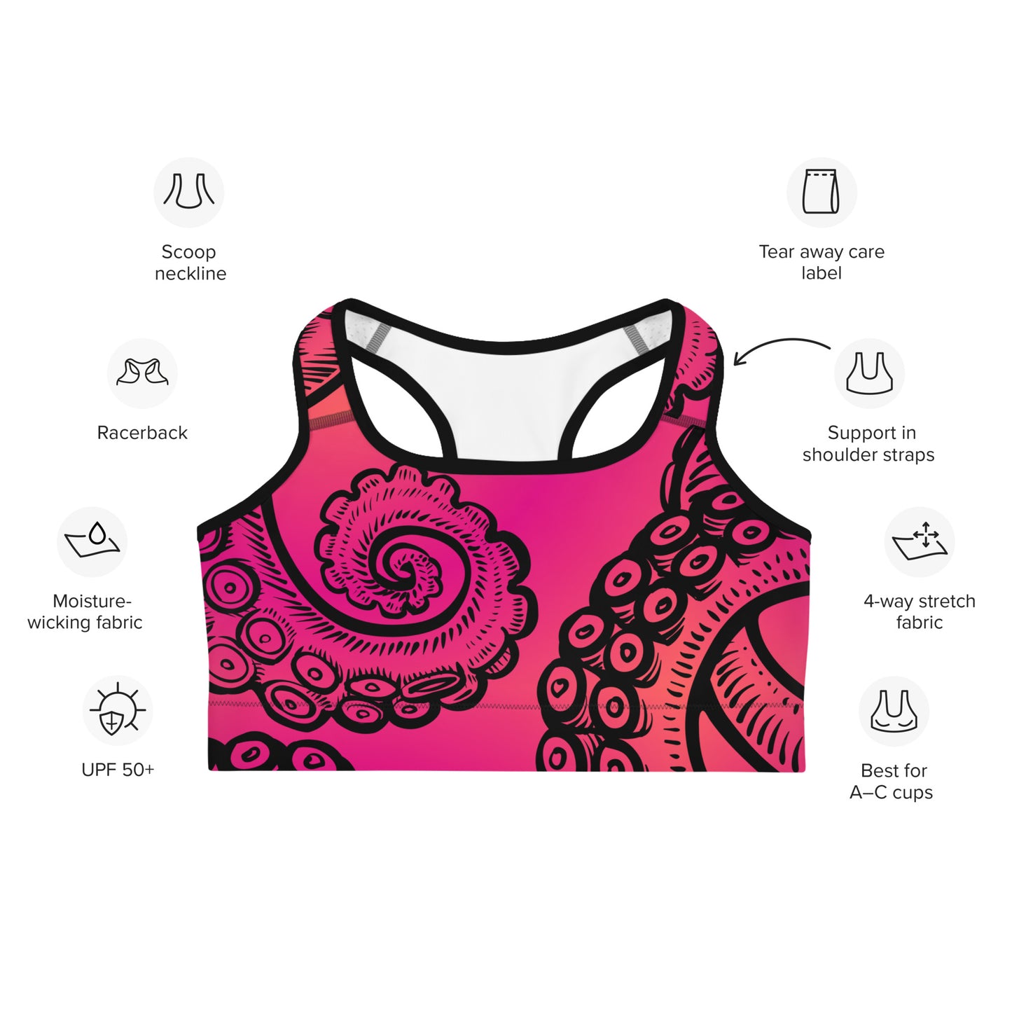 Swim bra: Tentacle Twist in Pink Sunset (XS-2XL)