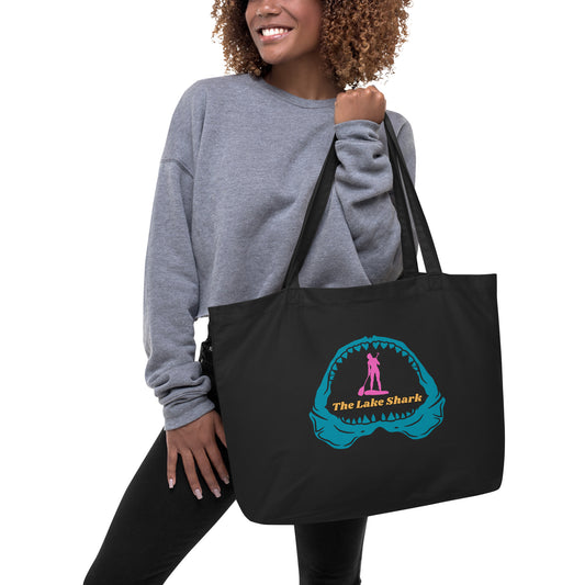 Stand up Paddle Board SUP in Pink on Large Organic Cotton Tote Bag in Black